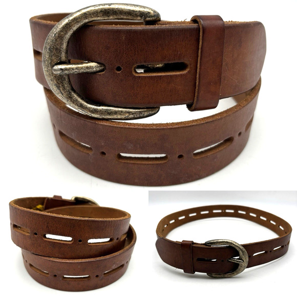 Vintage 90s Y2K Armani Jeans W8BE24L Brown Genuine Leather Cut-out Belt M 32" - Picture 1 of 16